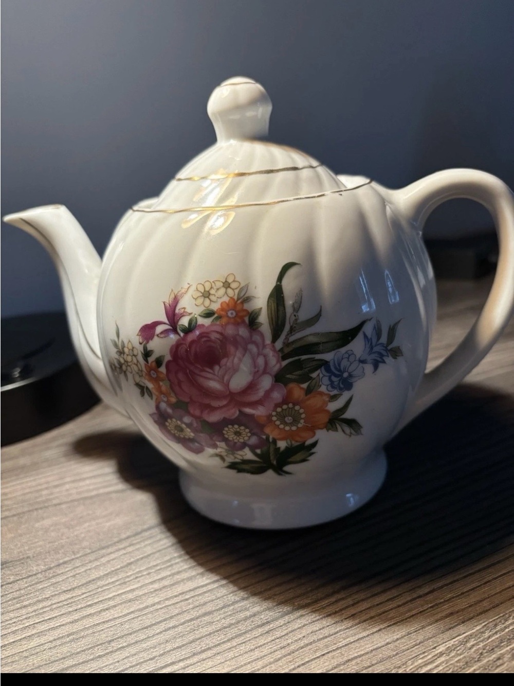 Vintage White Floral Porcelain Teapot- Japan